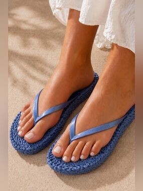 Ilse Jacobsen Blue Braided Flip Flops Glitter Strap EU 39 (US 9) NWT